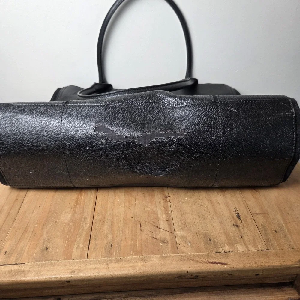 Tory Burch Black Pebbled Leather Large Tote Shoulder Bag Work Laptop Purse